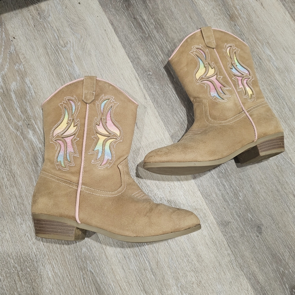 Girls Size 4.5 Cowgirl Boots With Pastel Sparkle - Picture 2 of 4